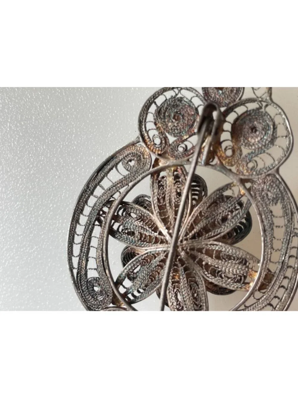 intage Sterling Silver Filigree 3D Layered Blooming Flower Statement Brooch